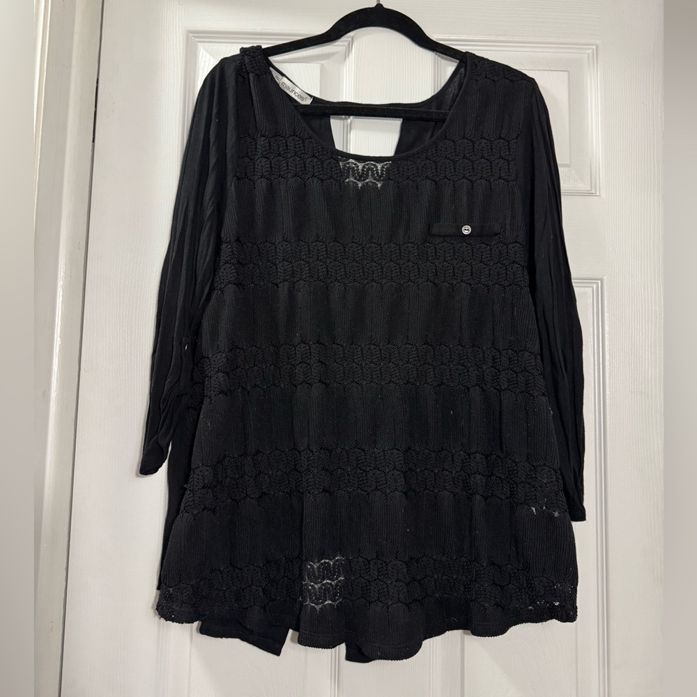 Maurices Black Crochet Lace Boho Blouse 2X Sheer Flowy